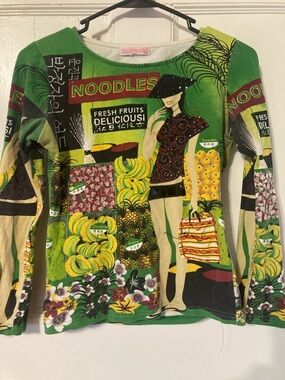 Custo Barcelona Green Multi-Color Graphic Market Print Long-Sleeve Top